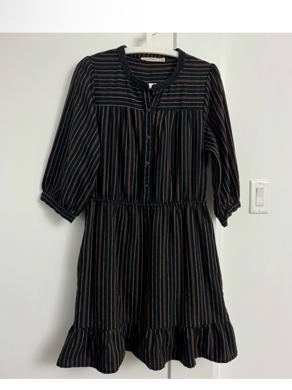 ELLISON Babydoll Striped Black and Green Dress L Cute